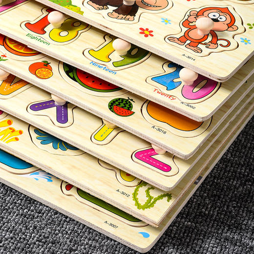 【多个款式主题，让孩子玩中学习！】蘑菇钉手抓板拼图儿童蒙氏早教，木制玩具字母数字水果形状认知拼板！-QQ 商品图2