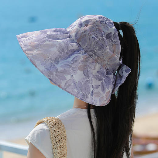 女神优雅花布大沿空顶帽，休闲防紫外线遮阳帽韩版防晒帽JC 商品图1
