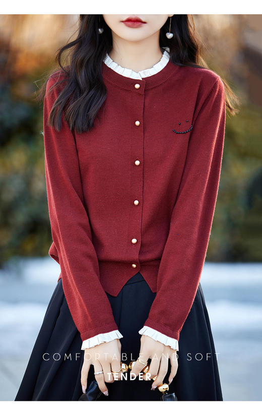 福利款~丁摩新款韩系木耳边笑脸针织开衫女宽松百搭温柔软糯毛衣外套AL881 商品图6