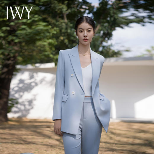 IWY/清新蓝色宽松西装套装春高级感设计感主持人阔腿裤装职场西服C13312+P33312 商品图0