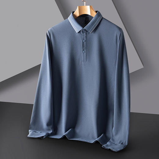 【撞色领】罗蒙男士春秋仿丝光polo衫男长袖t恤男商务男士polo衫长袖 商品图4