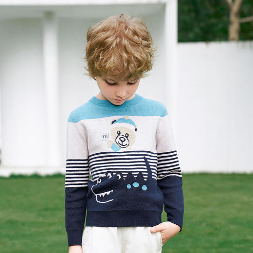 mettekids男童毛衣秋冬2024新款棉羊绒儿童蓝色卡通打底针织衫 商品图3