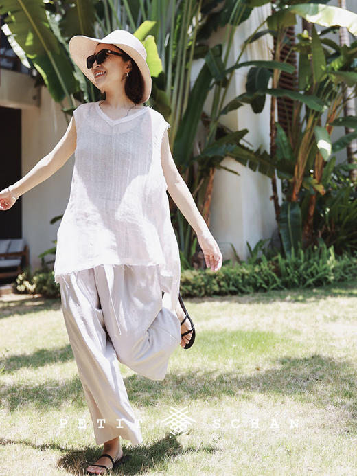 PETIT SCHAN小闪  CLO#262 Mist 薄雾 意大利进口亚麻v领透视感罩衫 商品图0