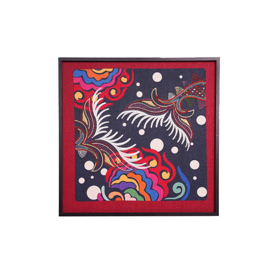 深山集市国潮民族风手工刺绣年年有鱼装饰画70*70CM 商品图0