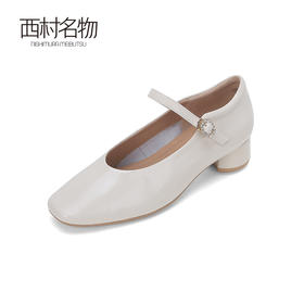 西村名物2024春季新款软底舒适法式气质真皮玛丽珍鞋仙女鞋X24AE10521