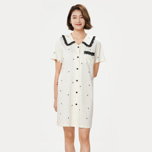 都市丽人生活家居春夏睡衣女32支纯棉单面家居服薄款短袖裙女士棉质睡裙LH46B2 商品图3