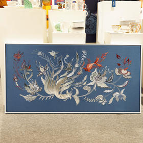 深山集市国潮民族风手工刺绣苗族鹡宇鸟装饰画120*60CM