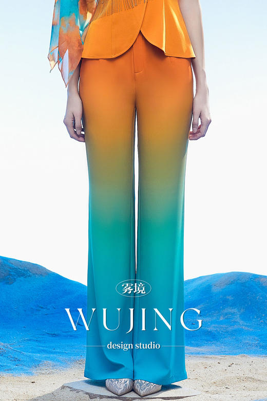 3204002 空桑秘境 韩国进口水晶乔其纱进口纹理蜂窝缎裤子 雾境 商品图0