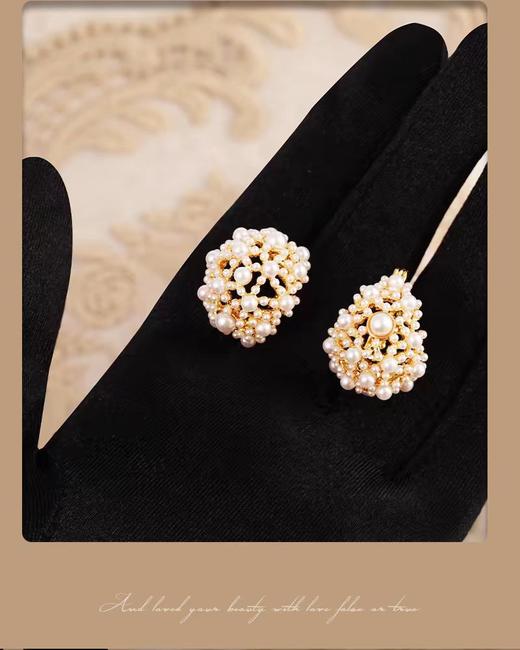 设计师唯美法式纯手工小米珠子耳环 商品图5