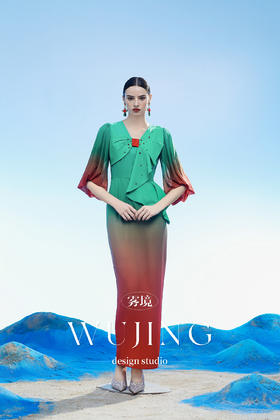 3204026 碧落羽裳 韩国进口水晶乔其纱进口纹理蜂窝缎连衣裙 雾境