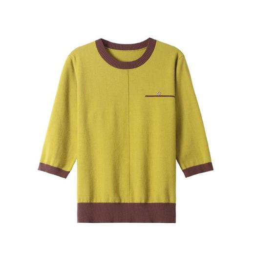 101-08156洋气漂亮小衫2024年春夏薄款针织衫女中袖t恤七分袖打底上衣拼色 商品图4