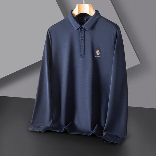 【桑蚕丝混纺】罗蒙春秋男士绣花胸标polo衫男长袖t恤男舒适长袖上衣男 商品图7