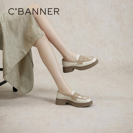 【新中式系列】千百度厚底乐福鞋春季增高时尚小皮鞋中国风女鞋气质羊皮A24178812 商品图3