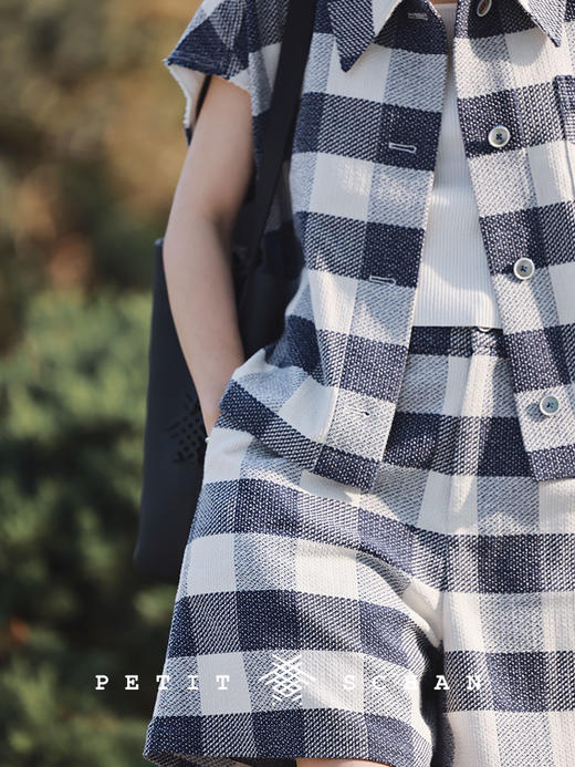 PETIT SCHAN小闪 CLO#239 Moon in midsea 月如海 格纹拼接oversize廓形马甲 商品图4
