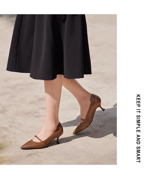 KISSCAT接吻猫24年新款尖头高跟细跟真皮气质单鞋 商品图1