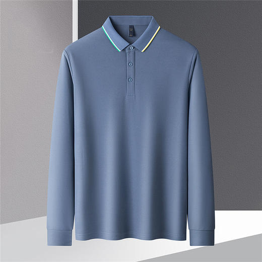 【提花领】罗蒙男士春秋仿丝光polo衫男长袖t恤男商务男士polo衫长袖T恤男 商品图4