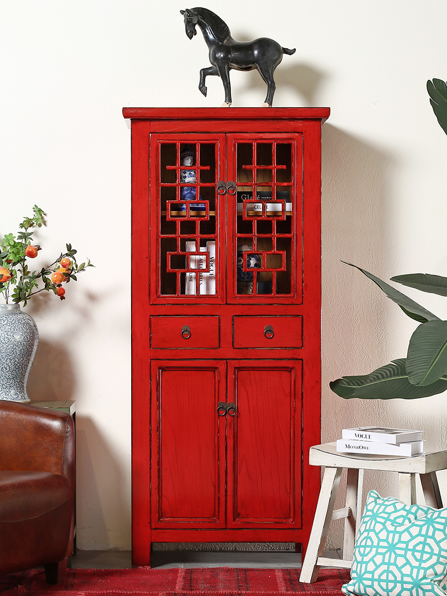 新中式仿古典家具实木红色漆衣柜衣橱现代喜字储物卧室柜太阳柜
