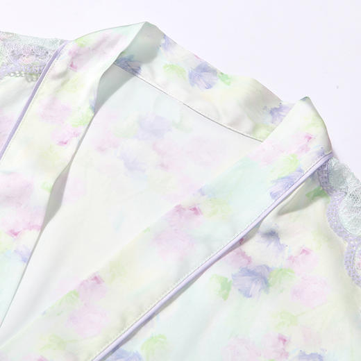 都市丽人生活家居春夏睡衣女冰雪丝印花家居服薄款吊带裙+外袍女士丝质套装LH44A6 商品图8