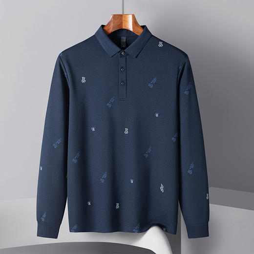 14LP3718214LP37182【桑蚕丝混纺】罗蒙春秋男士满身印polo衫男长袖时尚舒适翻领百搭长袖t恤男 商品图2