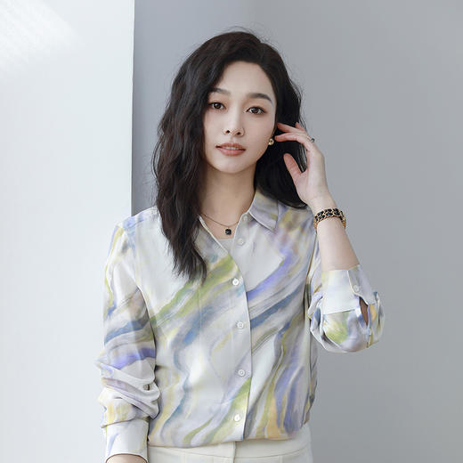 火桐hooton紫色云霞晕染桑蚕丝衬衫+插画师联名款鹅卵石真丝 商品图2