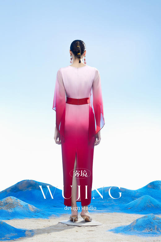 3204041 扶摇云梦 韩国进口水晶乔其纱进口纹理蜂窝缎连衣裙 雾境 商品图5