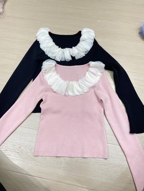 【门店同款】ENJOY春季花瓣领套头针织上衣 156294308