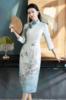 逸红颜 #明月优选#『梦烟雨』天青色双绉定位印花雪纺旗袍,穿一副古画在身,清雅飘逸 商品缩略图0