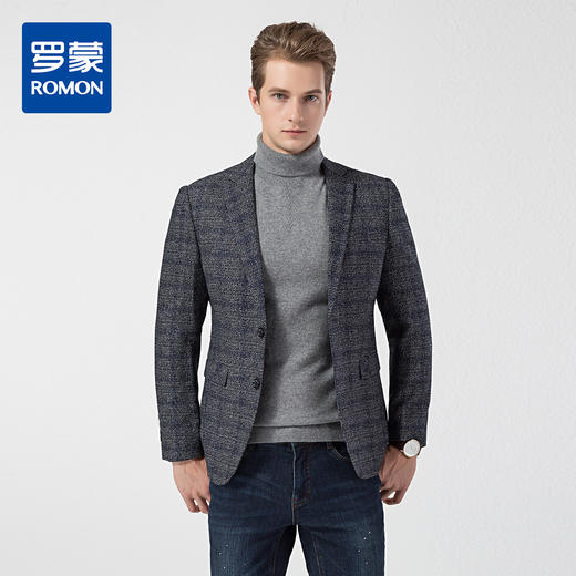 罗蒙春秋男士小西装外套男时尚休闲经典格纹单西服上衣外套男 商品图0