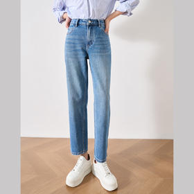 OLrain欧芮儿蓝色牛仔裤女春季2024年新款通勤宽松休闲百搭九分裤