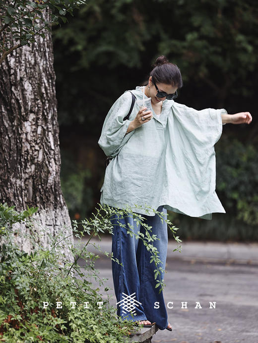 PETIT SCHAN小闪  CLO#312 Fresh Breeze  林下清风 高支纯苎麻连帽轻盈透气山系斗篷防晒上衣 商品图1