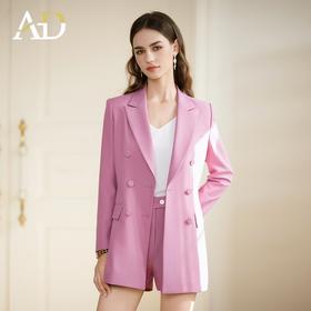 AD春季西装套装女2024新款紫色双排扣外套高级感正装职业装短裤