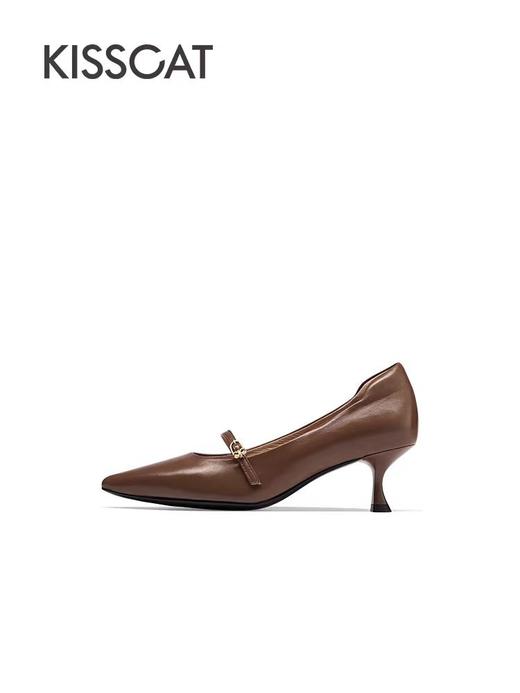 KISSCAT接吻猫24年新款尖头高跟细跟真皮气质单鞋 商品图3