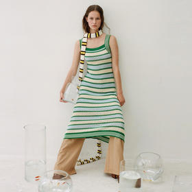 谜底针织连衣裙无袖女2024春季新款条纹修身吊带裙长裙241MZ0332