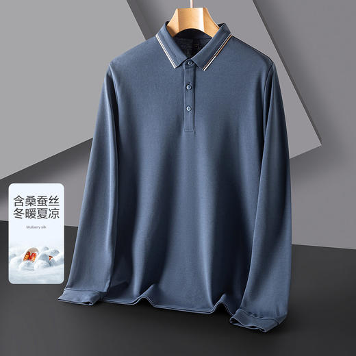【桑蚕丝混纺】罗蒙春秋男士商务polo衫男长袖时尚舒适翻领百搭长袖t恤男 商品图7