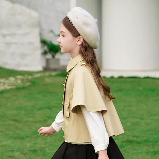 mettekids女童风衣2024春秋洋气卡其斗篷童装儿童英伦风短款外套 商品图2