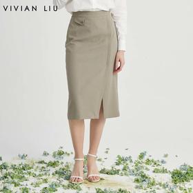 VIVIAN LIU薇薇安刘TR2414001春女装新款后腰松紧左侧开叉半裙