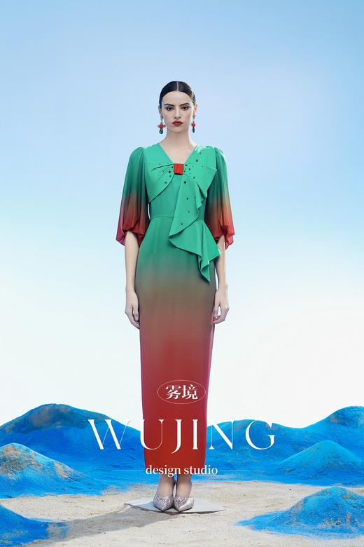 3204026 碧落羽裳 韩国进口水晶乔其纱进口纹理蜂窝缎连衣裙 雾境 商品图2