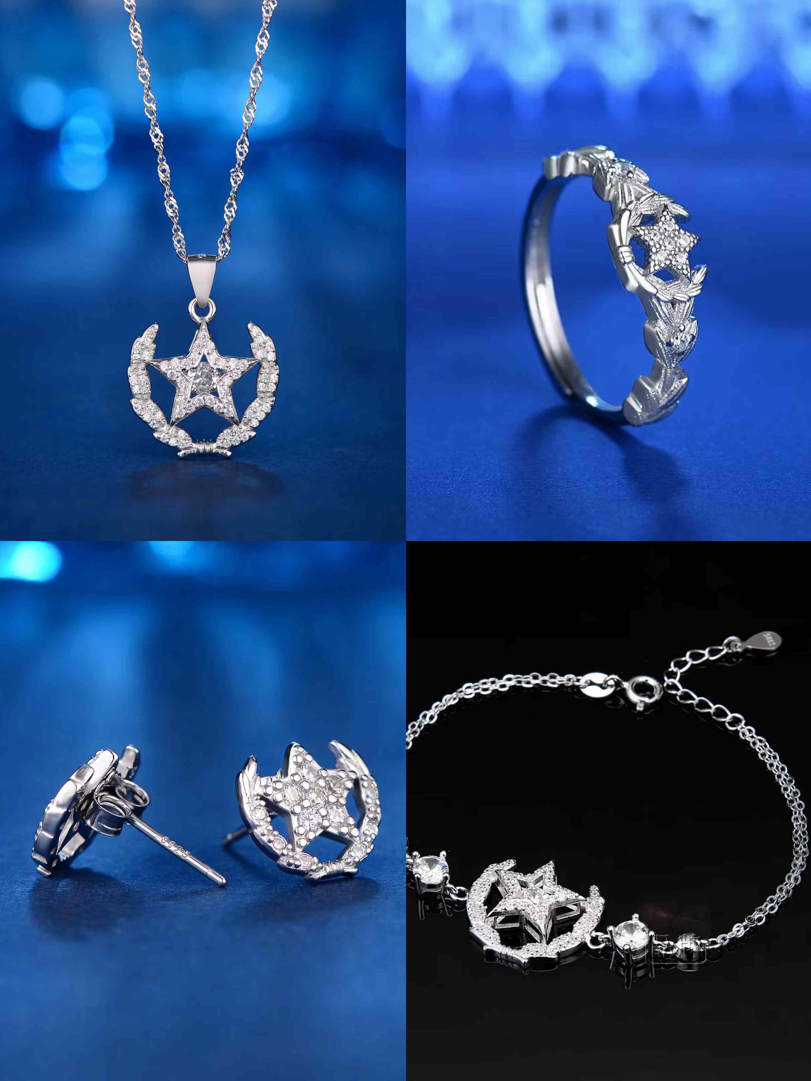 【携手系列】新款925银锆石项链手链耳钉戒指ss
