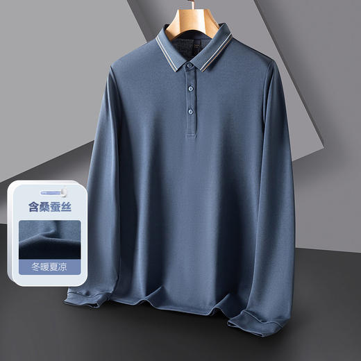 【桑蚕丝混纺】罗蒙男士春秋商务polo衫男长袖时尚舒适翻领百搭长袖t恤男 商品图7