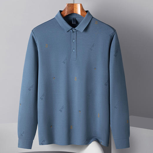 14LP3718214LP37182【桑蚕丝混纺】罗蒙春秋男士满身印polo衫男长袖时尚舒适翻领百搭长袖t恤男 商品图3