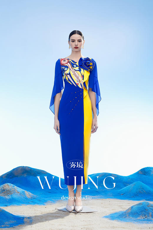 3204016 扶光莲雾 韩国进口水晶乔其纱进口纹理蜂窝缎连衣裙 雾境 商品图2