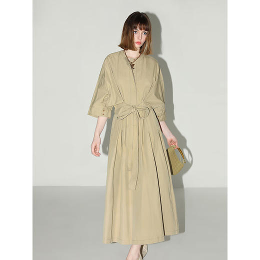 COCOBELLA明线装饰气质绑带连衣裙女遮肉蝙蝠袖衬衫裙FR7005 商品图3