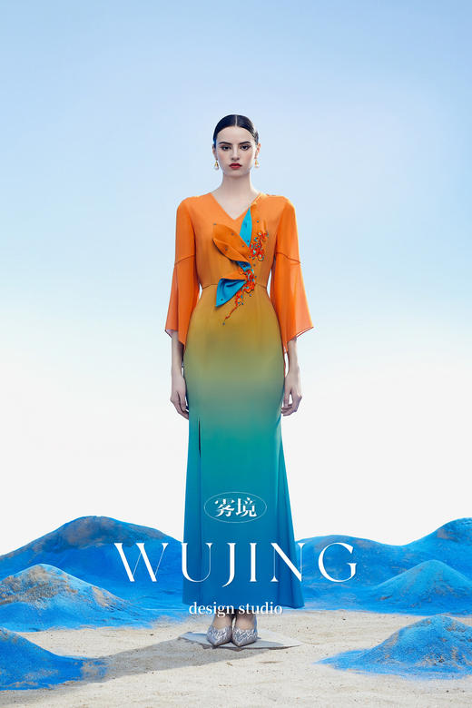 3204006 空桑秘境 韩国进口水晶乔其纱进口纹理蜂窝缎连衣裙 雾境 商品图2