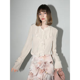 COCOBELLA[100%人丝]优雅荷叶边小立领女静奢风气质通勤衬衫SR0001