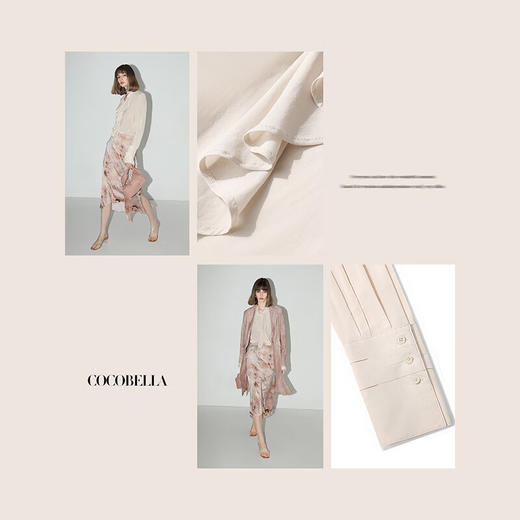 COCOBELLA[100%人丝]优雅荷叶边小立领女静奢风气质通勤衬衫SR0001 商品图1
