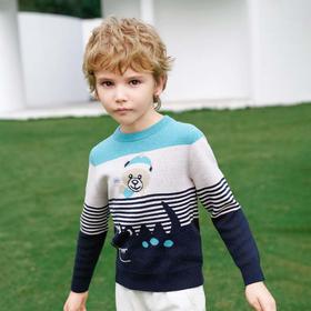 mettekids男童毛衣秋冬2024新款棉羊绒儿童蓝色卡通打底针织衫