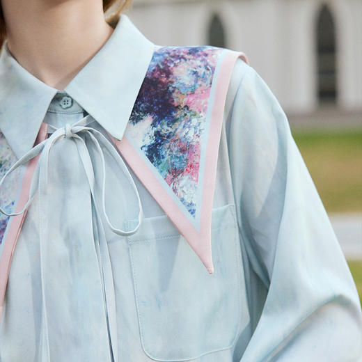 两三事梵高文艺披花骑士2024春新款小清新印花绑带海军领假领女款 商品图3