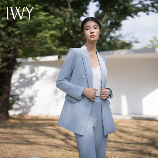 IWY/清新蓝色宽松西装套装春高级感设计感主持人阔腿裤装职场西服C13312+P33312 商品图1