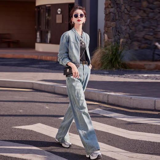 时尚休闲套装2024春新款外套直筒大脚裤牛仔时尚两件套YDYX9203 商品图3