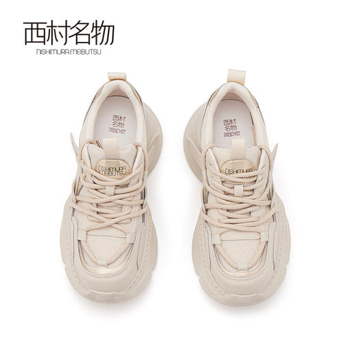 西村名物2024春季新品真皮透气网面时尚休闲厚底老爹鞋女X24AM11601 商品图2